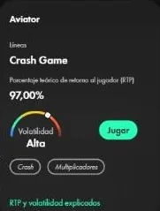 Ficha de Aviator en bet365 Casino con RTP y volatilidad