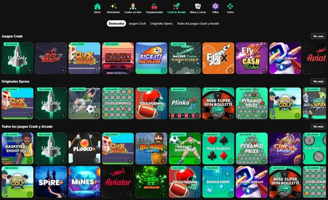 Sección Crash & Arcade de bet365 con Aviator