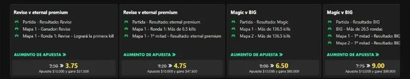 Cupones de eSports con aumento de apuesta en bet365
