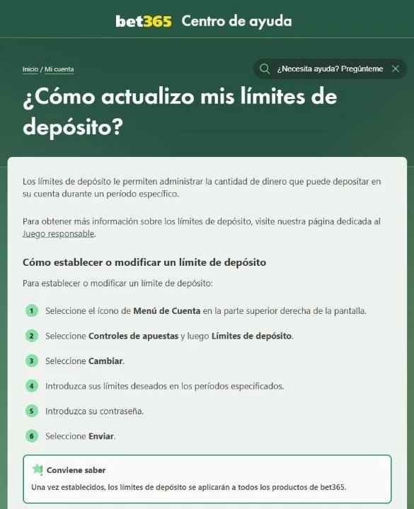Cómo poner límites de depósito en bet365