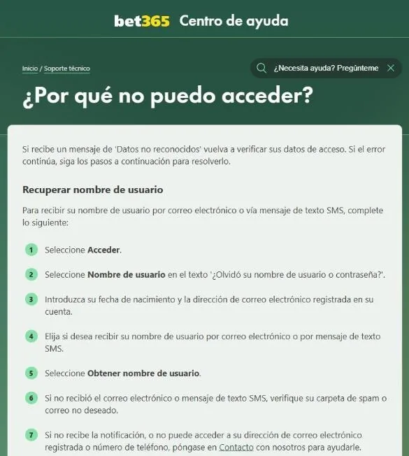 Artículo de bet365 sobre problemas para acceder