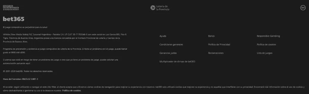 Pie de bet365.bet.ar con la línea 0800 444 4000