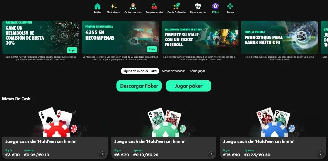 Pestaña Póker de bet365 Casino