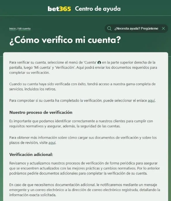 Artículo de bet365 sobre cómo verificar la cuenta