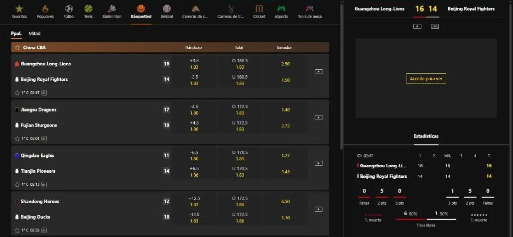 Básquet en vivo en bet365