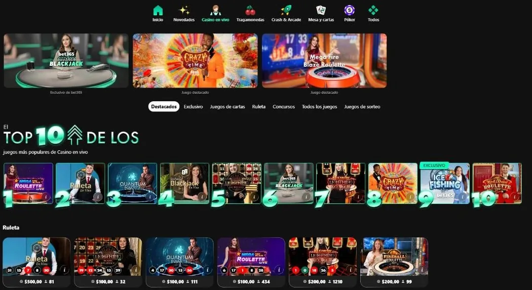Ruletas en vivo de bet365 con apuesta mínima