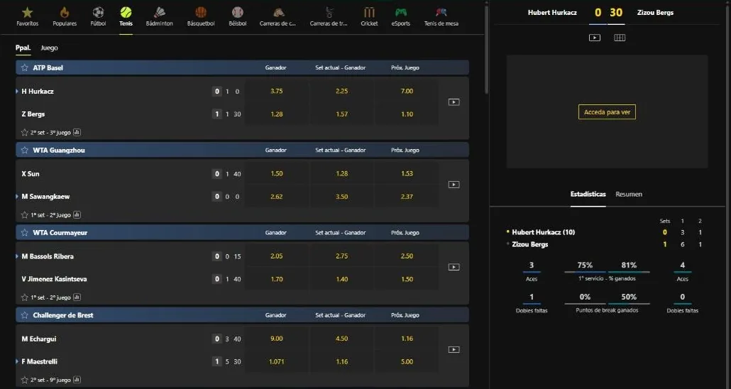 Tenis en vivo en bet365